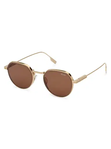Zegna Men's 52MM Round Sunglasses - Light Gold Amber Brown | Thumbnail 1