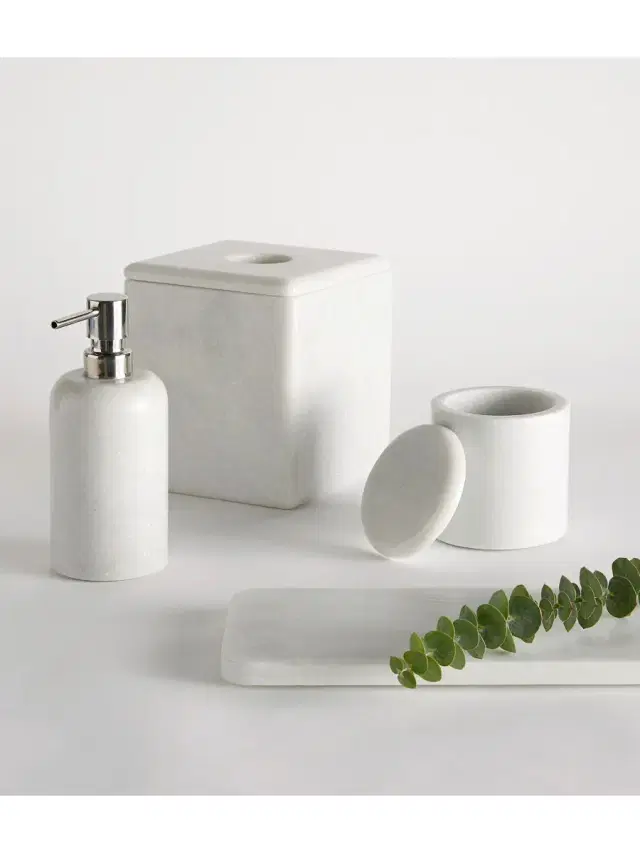 Velina Marble Waste Basket - Dove