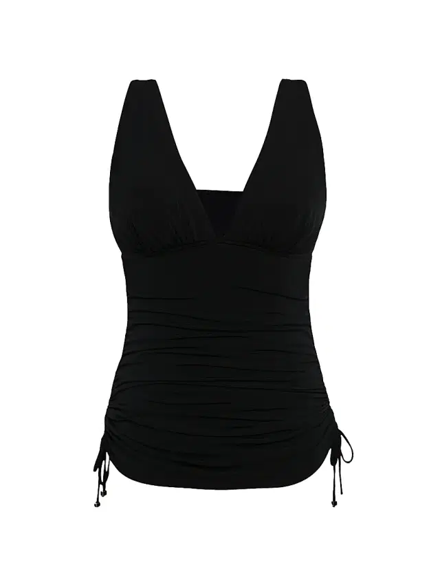 Women's Solids Dani Ruched Tankini Top - Black