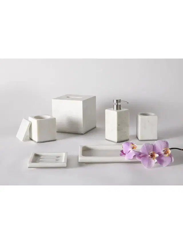 Pietra Marble Storage Jar - White Silver