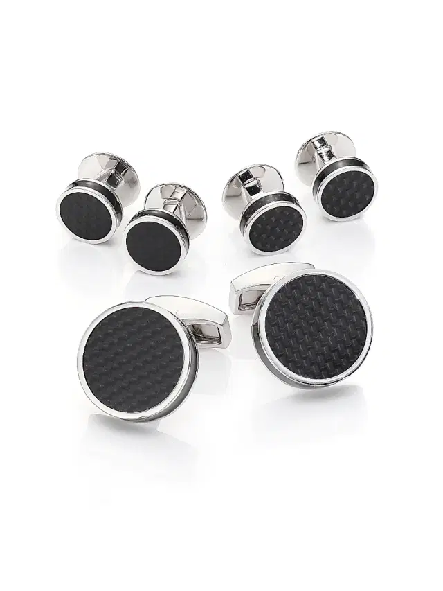 Men's Round Carbon Fiber Stud Set - Black