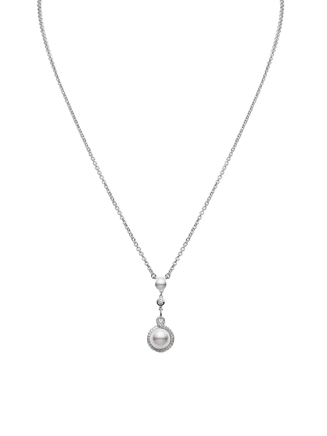 Women's Petit Soleil 18K White Gold, Akoya Pearl & 0.17 TCW Diamond Pendant Necklace - White Gold