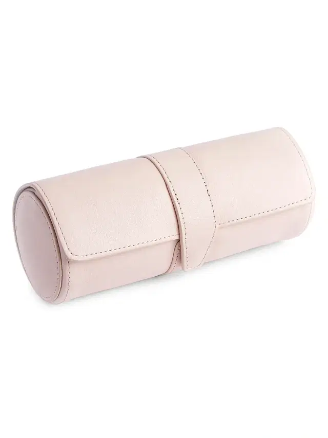 Royce New York Women's Leather Travel Watch Roll - Blush Pink