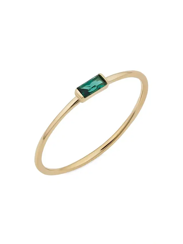 Women's 14K Yellow Gold, Fresco Baguette Ring - Sea Green