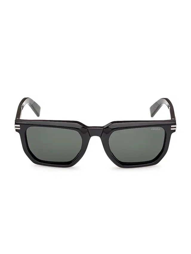 Men's 54MM Rectangular Sunglasses - Shiny Black Green