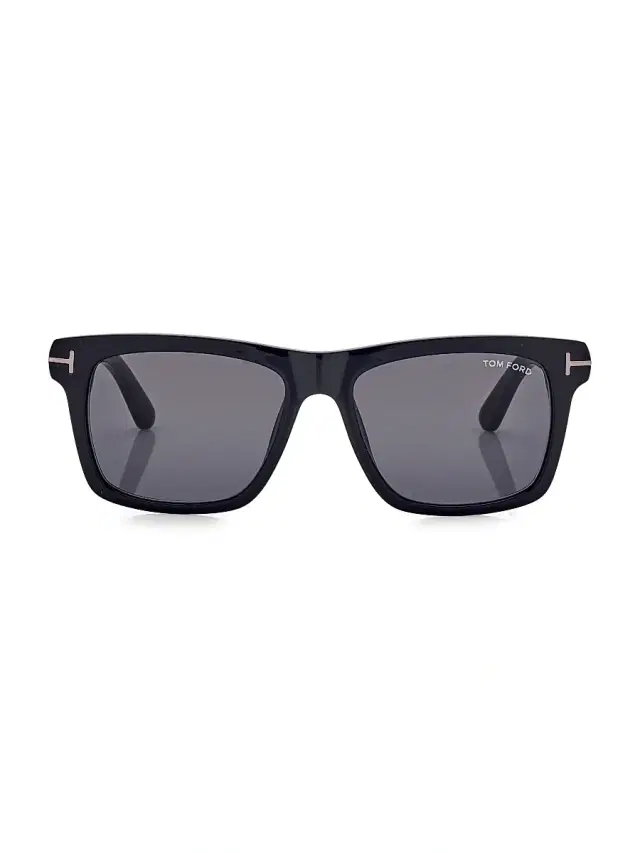 TOM FORD Men's Buckley-02 56MM Wayfarer Sunglasses - Shiny Black Smoke Lenses