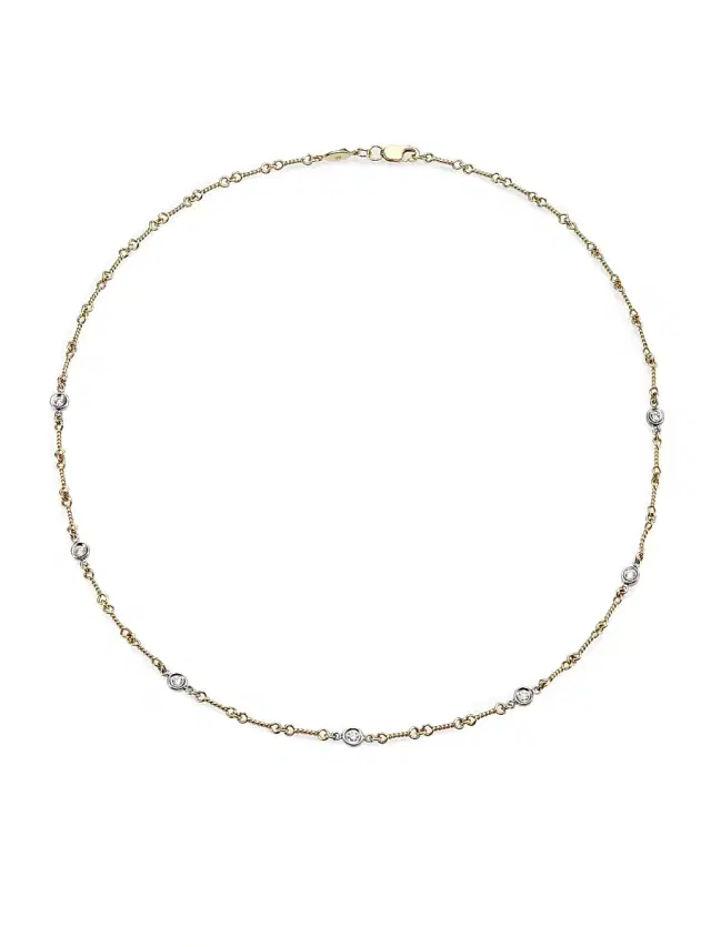 Women's Diamond By The Inch 18K Two-Tone Gold & Diamond 7-Station Necklace/16" - Yellow White Gold