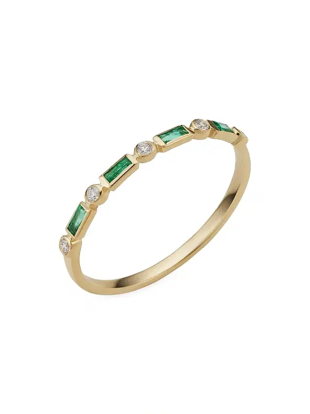 Women's 14K Yellow Gold Crown Jewels Emerald Diamond Ring - Yellow Gold