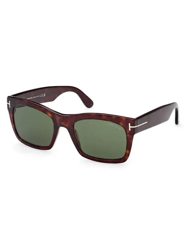 Men's 56MM Rectangular Sunglasses - Dark Havana Green