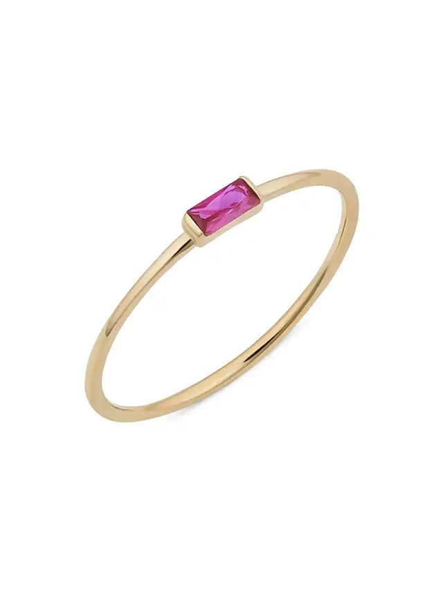 Women's 14K Yellow Solid Gold Fresco Baguette Ring - Rosy Red