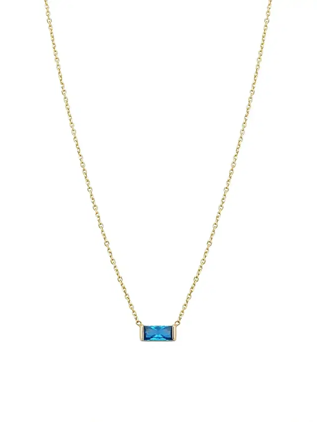 Women's 14K Yellow Solid Gold, Fresco Baguette Pendant Necklace - Ocean Blue