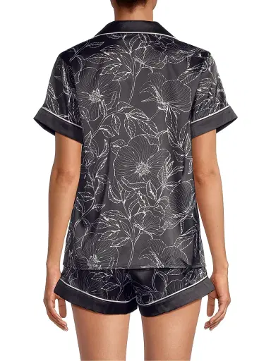 Averie Women's Leaf Print Short Pajama Set - Black - Size Large | Thumbnail 5