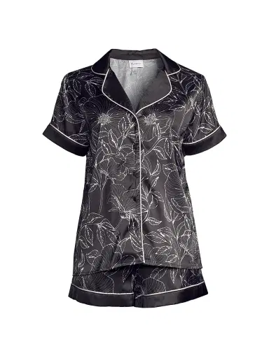 Averie Women's Leaf Print Short Pajama Set - Black - Size Large | Thumbnail 1