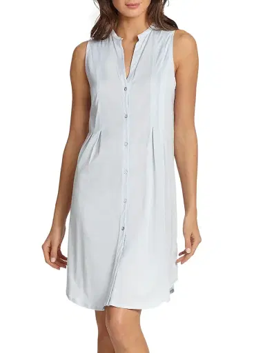 Hanro Women's Cotton Deluxe Button-Front Tank Gown - Blue Glow - Size XL | Thumbnail 3