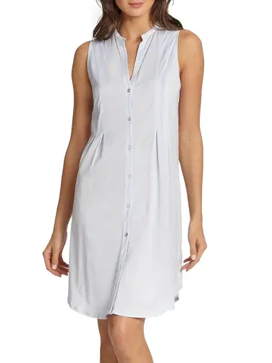 Hanro Women's Cotton Deluxe Button-Front Tank Gown - Blue Glow - Size XL | Thumbnail 1