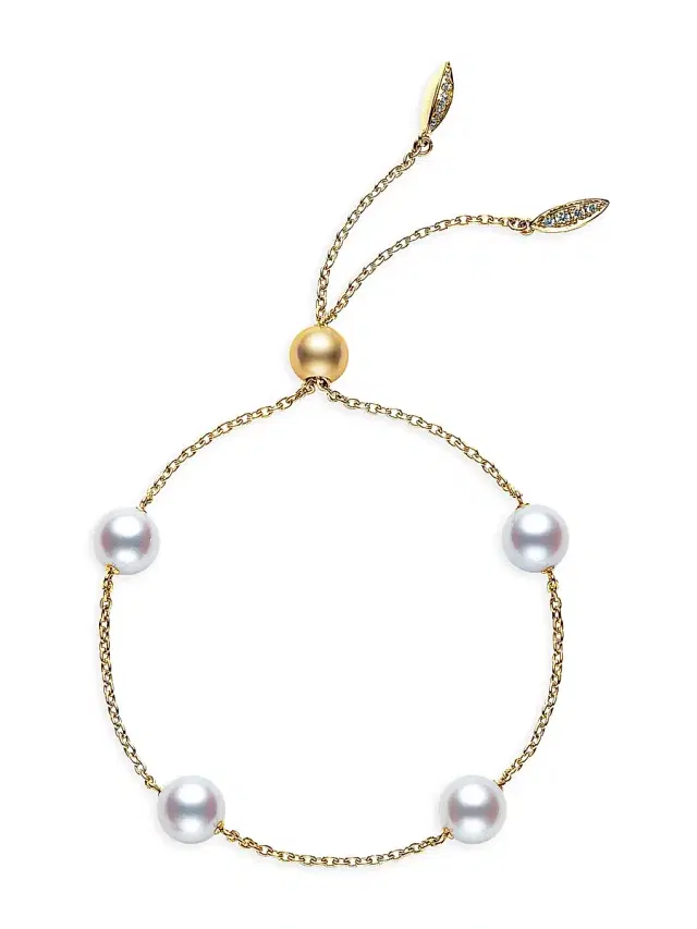 Women's 1K Yellow Gold, 7.5MM Pearl & Diamond Bracelet - Yellow Gold