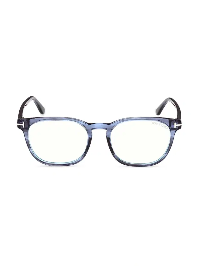 TOM FORD Men's 53MM Round Optical Glasses - Shiny Striped Blue