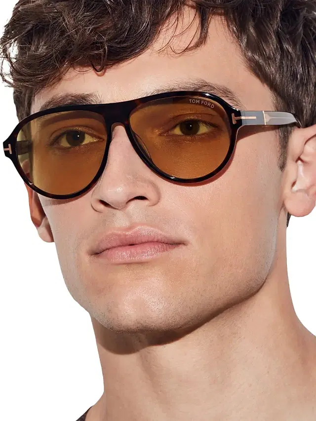 TOM FORD Men's Quincy 59MM Pilot Sunglasses - Dark Havana Amber