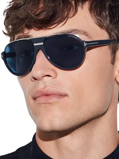 Tom Ford Men's 59MM Dimitry Pilot Sunglasses - Shiny Grey Blue | Thumbnail 2 Tom Ford Men's 59MM Dimitry Pilot Sunglasses - Shiny Grey Blue | Thumbnail 2