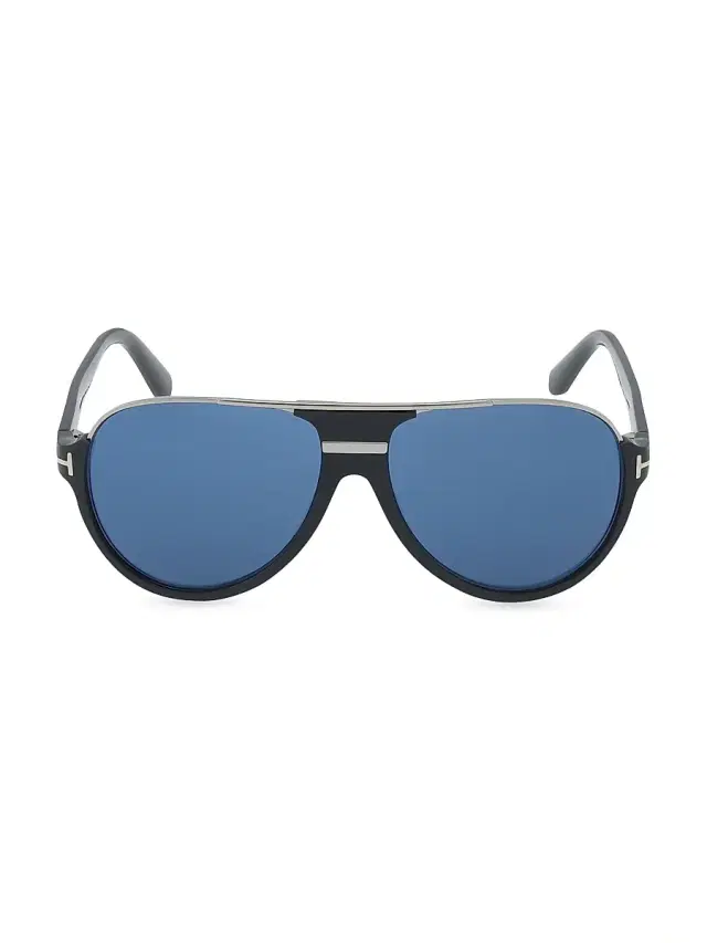 TOM FORD Men's 59MM Dimitry Pilot Sunglasses - Shiny Grey Blue