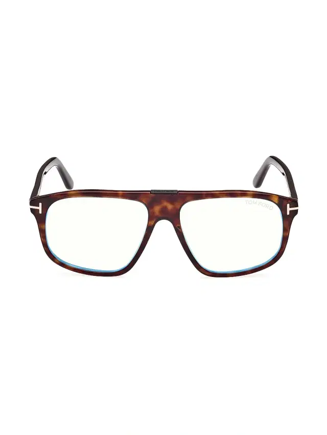 Men's 55MM Pilot Blue Block Glasses - Dark Havana Blue Men's 55MM Pilot Blue Block Glasses - Dark Havana Blue