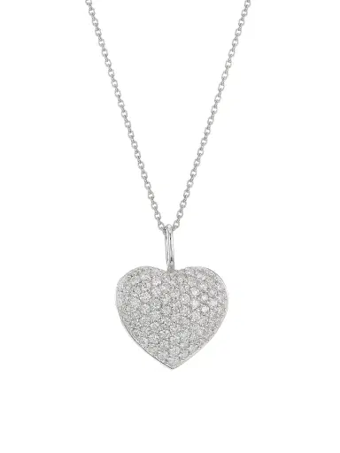 Roberto Coin Women's 18K White Gold & Diamond Pavé Heart Necklace - White Gold | Thumbnail 1 Roberto Coin Women's 18K White Gold & Diamond Pavé Heart Necklace - White Gold | Thumbnail 1