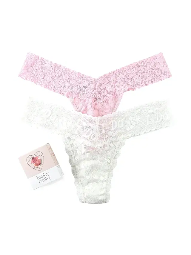 Hanky Panky Women's 2-Pack I Do Shimmer Lace Low-Rise Thongs - Light Bliss
