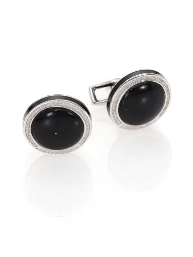 Tateossian Men's Round Sterling Silver & Black Onyx Cuff Links | Thumbnail 1