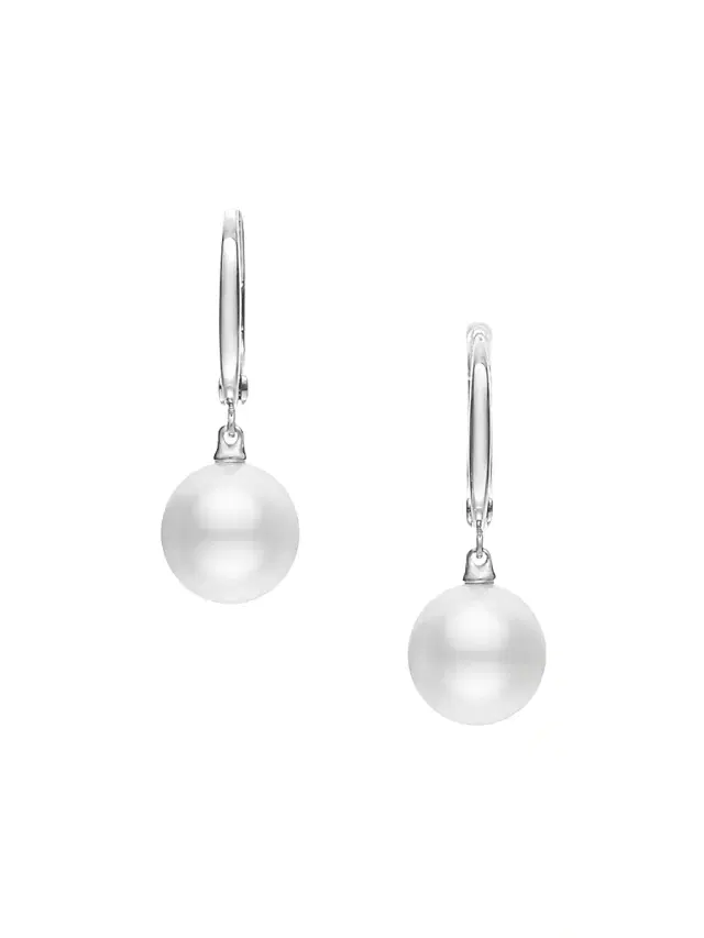 Women's Everyday Essentials 18K White Gold & Pearl Hoop Earrings - White