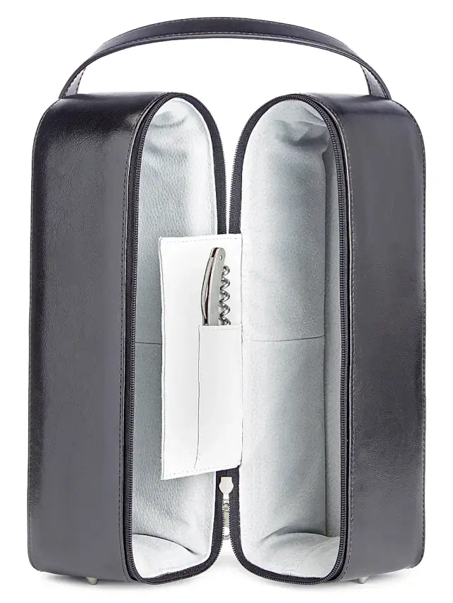 Royce New York Suede-Lined Leather Double Wine Carrying Case - Black