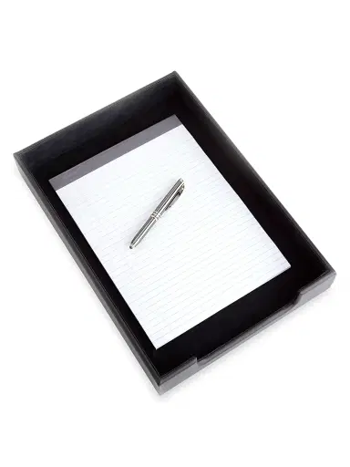Royce New York Leather Desk Letter Tray Organizer - Black | Thumbnail 2
