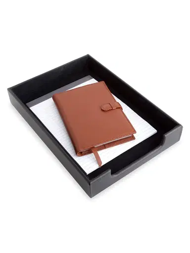 Royce New York Leather Desk Letter Tray Organizer - Black | Thumbnail 3