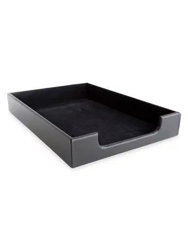 Royce New York Leather Desk Letter Tray Organizer - Black | Thumbnail 1