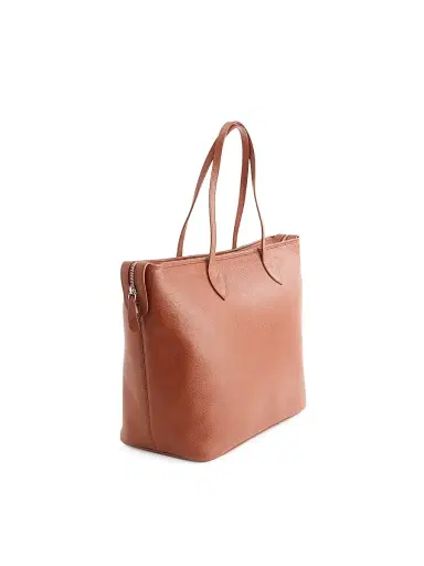 Royce New York Women's Pebble Grain Wide Tote Bag - Tan | Thumbnail 2