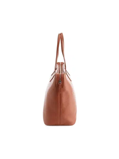 Royce New York Women's Pebble Grain Wide Tote Bag - Tan | Thumbnail 3