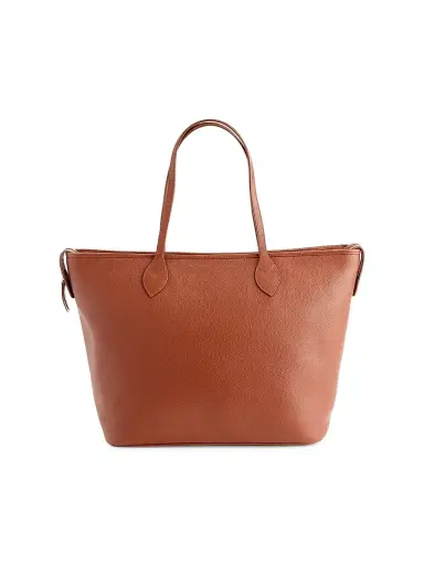 Royce New York Women's Pebble Grain Wide Tote Bag - Tan | Thumbnail 1