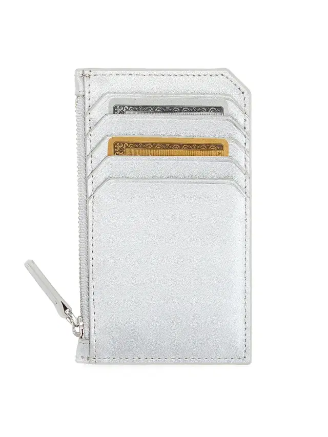 Royce New York Women's Zip Leather Card Wallet - Silver