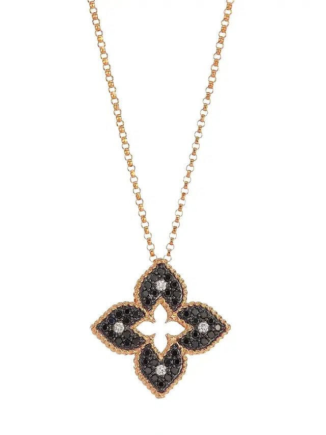 Women's Venetian Princess 18K Rose Gold, Black & White Diamond Petite Pendant Necklace - Rose Gold