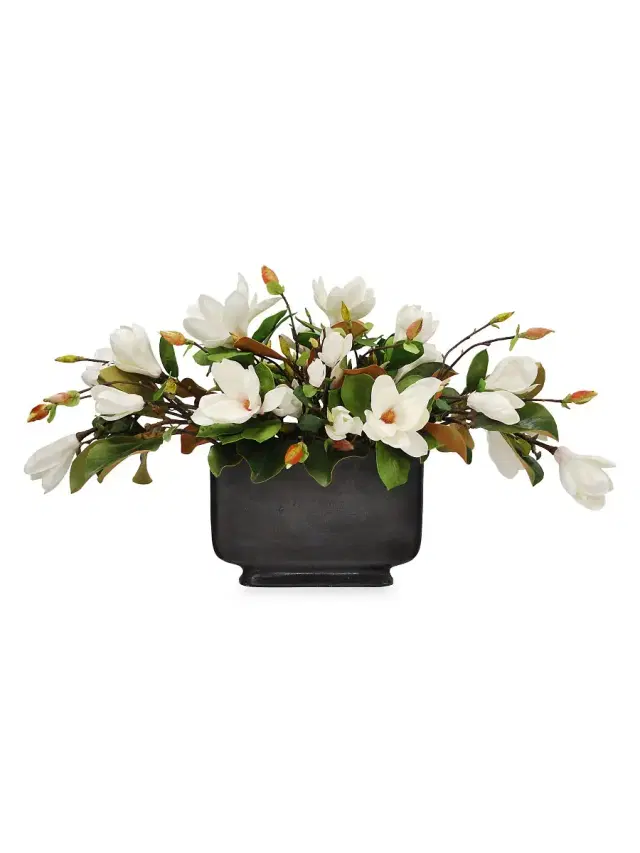 Winward Home Imitation Magnolia In Footed Rectangular Vase