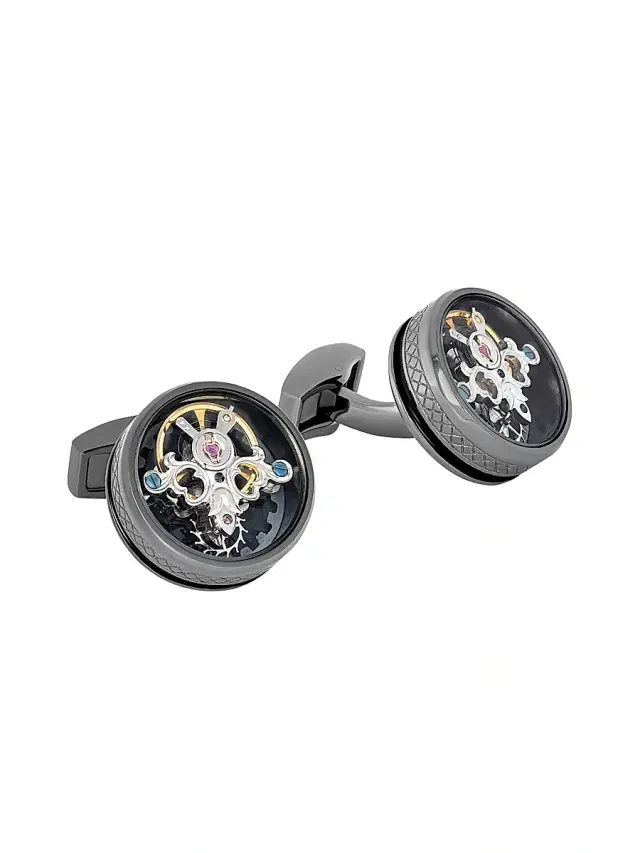 Men's Round Tourbillon Cufflinks - Black