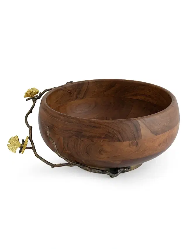 Butterfly Ginkgo Wood Salad Bowl