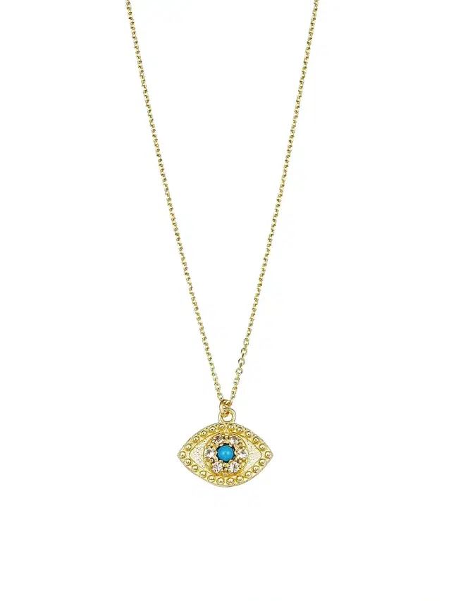 Women's 14K Yellow Gold, Turquoise Evil Eye Pendant - Yellow Gold
