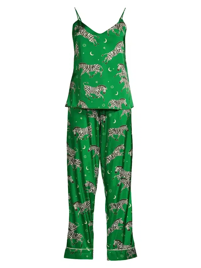 Women's Taavi 2-Piece Zebra-Print Satin Camisole Pajama Set - Kelly Green