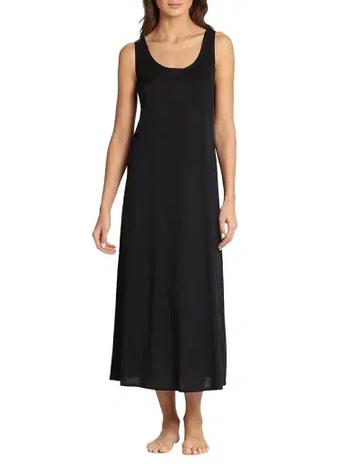 Hanro Women's Cotton Deluxe Long Tank Gown - Black - Size XL | Thumbnail 1