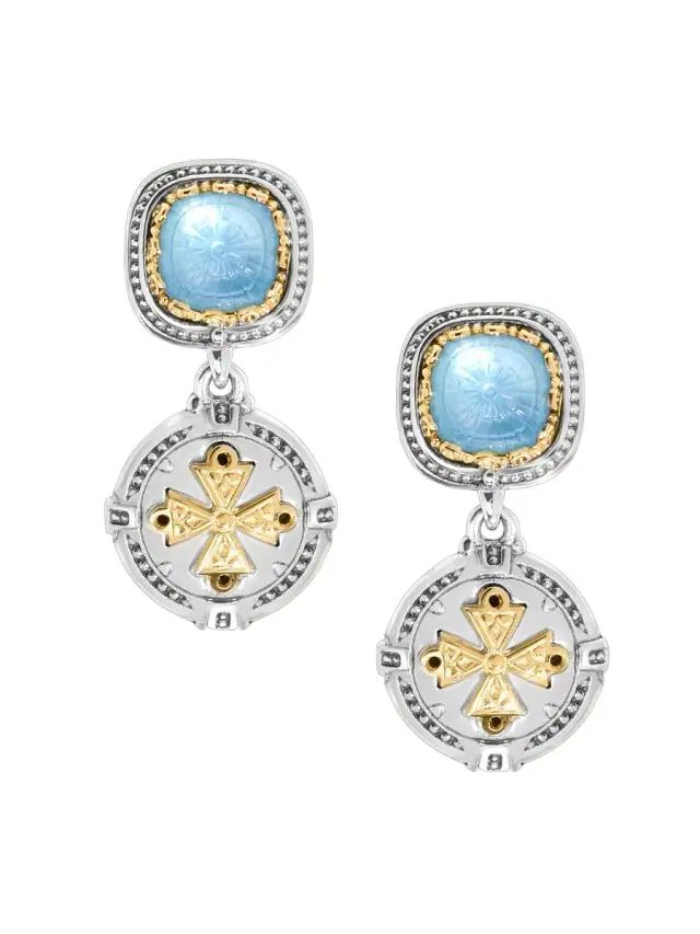Women's Dome Sterling Silver, 18K Gold, Blue Spinel & Crystal Mother-Of-Pearl Doublet Earrings