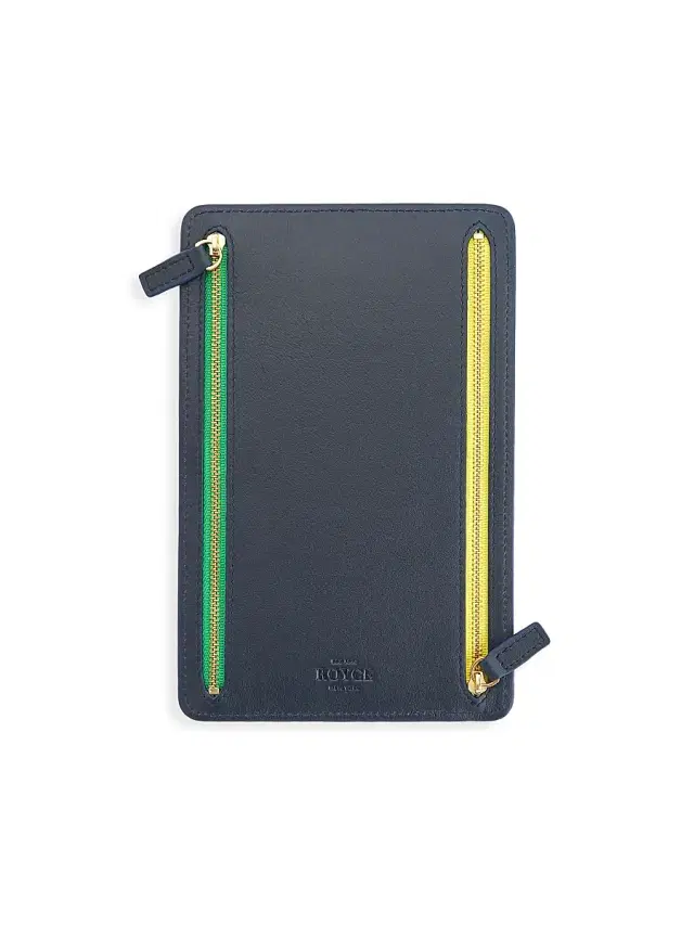 Royce New York Women's RFID-Blocking 4-Zip Leather Travel Organizer - Navy Blue