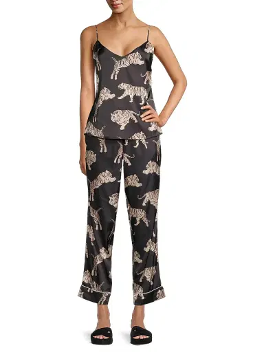 Averie Women's Sierra 2-Piece Tiger-Print Satin Pajama Set | Thumbnail 2 Averie Women's Sierra 2-Piece Tiger-Print Satin Pajama Set | Thumbnail 2