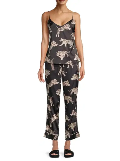 Averie Women's Sierra 2-Piece Tiger-Print Satin Pajama Set | Thumbnail 3 Averie Women's Sierra 2-Piece Tiger-Print Satin Pajama Set | Thumbnail 3