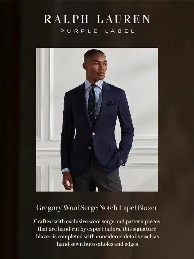 Ralph Lauren Purple Label Men's Gregory Notch-Lapel Blazer - Blue - Size 46 | Thumbnail 2