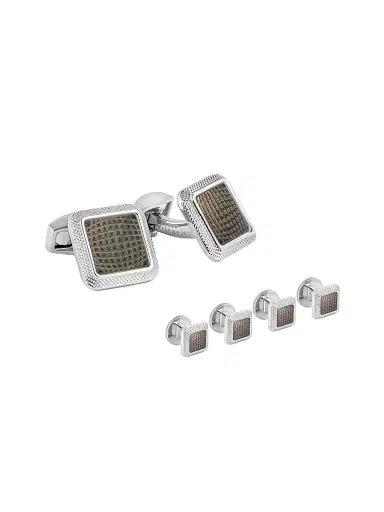 Tateossian Men's Spazio Square Mother of Pearl Cufflinks & Shirt Studs Set | Thumbnail 1 Tateossian Men's Spazio Square Mother of Pearl Cufflinks & Shirt Studs Set | Thumbnail 1